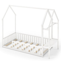 Twin House Floor Bed Montessori Bed Frame with Storage Shelf-White - Color: Whit - $5,952.72 MXN
