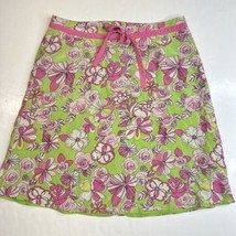 SLB Silk Short Skirt Womens Large Pink Green Floral Sheer Layer Retro Ba... - $17.99