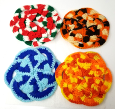1970s Vivid Retro Crocheted Hot Pads Geometric Round Set of 4 Handmade - £12.10 GBP