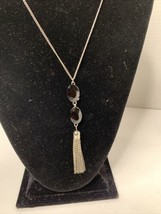 Vintage Silver Tone Chain Necklace With Flat Oval Black Beads And Silver... - £6.39 GBP