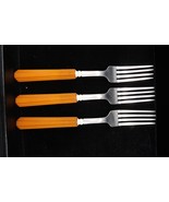 Vtg Set of 3 Bakelite Forks Stainless Steel Flatware Yellow Butterscotch - $19.99