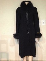 Marvin Richards Women&#39;s Church Winter Fox fur lambswool Black jacket coat size16 - $544.49