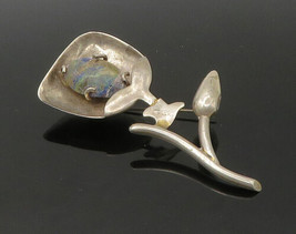 925 Sterling Silver - Vintage Japer Shiny Flower Motif Brooch Pin - BP8795 - £70.54 GBP