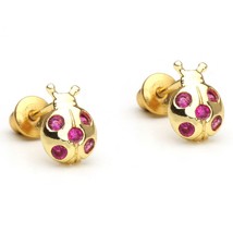 14k Yellow Gold Plated Silver CZ Lady Bug Children Screw Back Girls Earrings - £18.45 GBP