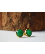 Jade Stud Earrings Gold, Green Jade Stud Earrings, Minimalist, 10mm Earr... - £23.55 GBP