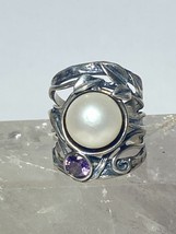 Cigar band floral ring  pearl sterling silver Didae women size 6.50 - £53.71 GBP