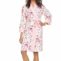 Flora Nikrooz ~ Ladies&#39; Wrap Robe ~ WHITE w/Pink Floral Design ~ Size Large (L) - £22.07 GBP