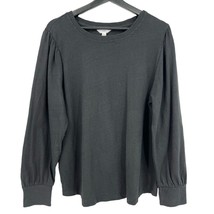 Long Sleeve shirt Large Women&#39;s Black Puff Sleeve Slub Jersey Top Time &amp;... - $15.84