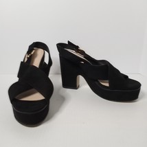Limelight Women&#39;s Y2K Black Faux Suede 5&quot; Block Heel Open Toe Sandals Size 9.5 - £19.61 GBP