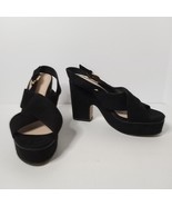 Limelight Women&#39;s Y2K Black Faux Suede 5&quot; Block Heel Open Toe Sandals Si... - $24.75