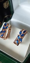 Vintage 1990-s 14 Ct Rolled Gold Sapphire Earrings- Hallmarked 585 RG - £58.08 GBP