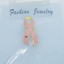 Pin Set of 4  Pink Ribbon Breast Cancer Pink Gold Trim Red Heart 1 1/4&quot; Tall - £7.65 GBP