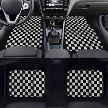4PCS Universal Checkered SL-BLACK Racing Fabric Car Floor Mats Interior Carpets - £43.49 GBP