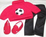 18&quot; doll clothes hand made outfit red soccer ball sweater shoes leggings... - $13.50