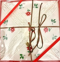 vtg RETRO Hankie NIB Ladies Hanky Holiday Poinsettia 16&quot; Gift Treasure M... - $19.98