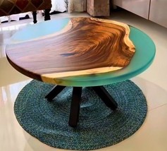  Green Epoxy Resin Live Edge Wooden Coffee , Side Table Top Center Table  - £251.79 GBP