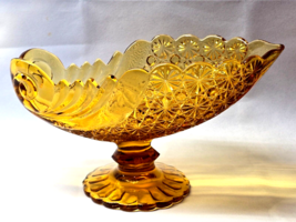 Unusual Viking Fenton L.G. Wright Daisy And Button Nautilus Amber Pedestal Bowl - $34.44