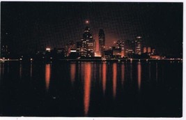 Michigan Postcard Detroit Night Skyline - $1.97