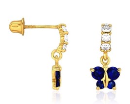 0.55 CTW 14K Yellow Gold Diamond &amp; Sapphire Butterfly Dangle Screwback Earrings - £53.03 GBP