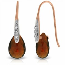 6.06 Carat 14K Rose Gold Fish Hook Earrings w/ Diamonds &amp; Briolette Garnets - £396.49 GBP