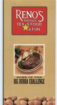 Reno&#39;s Roadhouse Menu Texas Food &amp; Fun Kentucky &amp; Tennessee 1997 - £14.24 GBP