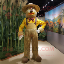 Gold Scarecrow mascot costume character dressed with a Corduroy Pants and Earrin - $1,319.00