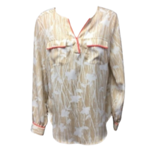 New York &amp; Company Womens Tunic Top Beige White Long Sleeve Round Hem Pockets XS - £12.86 GBP