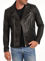 Leather Jacket Mens Biker Motorcycle Vintage Coat Winter Men Bomber Black 3 - £96.70 GBP