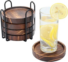 Drink Coasters Made Of Natural Paulownia Wood, Set Of 5, Dia. 4.3 X 4.3 X 0.8 - £27.63 GBP