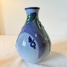 Studio Pottery Flower Vase Blue Purple Drip Ceramic Signed 8in H Swirls ... - £57.54 GBP