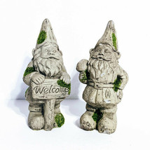 Garden Welcome Gnome Statues Gray Moss Covered Cement 6&quot; Garden Decor New - £21.58 GBP