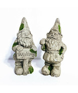 Garden Welcome Gnome Statues Gray Moss Covered Cement 6&quot; Garden Decor New - £21.39 GBP