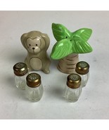 Set Of 6 - Monkey &amp; Palm Tree And 4 Glass Salt &amp; Pepper Shakers (France) - $16.83