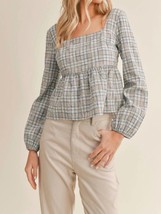 Sadie &amp; Sage making memories plaid top in Blue - £28.78 GBP