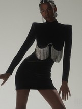 DEIVE TEGER  New Women&#39;s Casual neck Long Sleeve Bodycon Tel Mini Velvet Dress E - £129.81 GBP