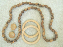 Necklace + 2 Matching Bangles + Clip On Earrings Wood Costume Jewelry Vtg 60s - £10.60 GBP
