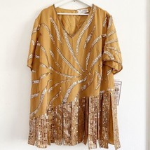 NWT Roaman&#39;s Women&#39;s Plus Size 26w Camel Sheer Beaded Top Short Sleeve V... - $34.99