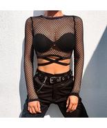 Gothic Long Sleeve Fishnet Top - Hollow See-Through Mesh - £11.86 GBP