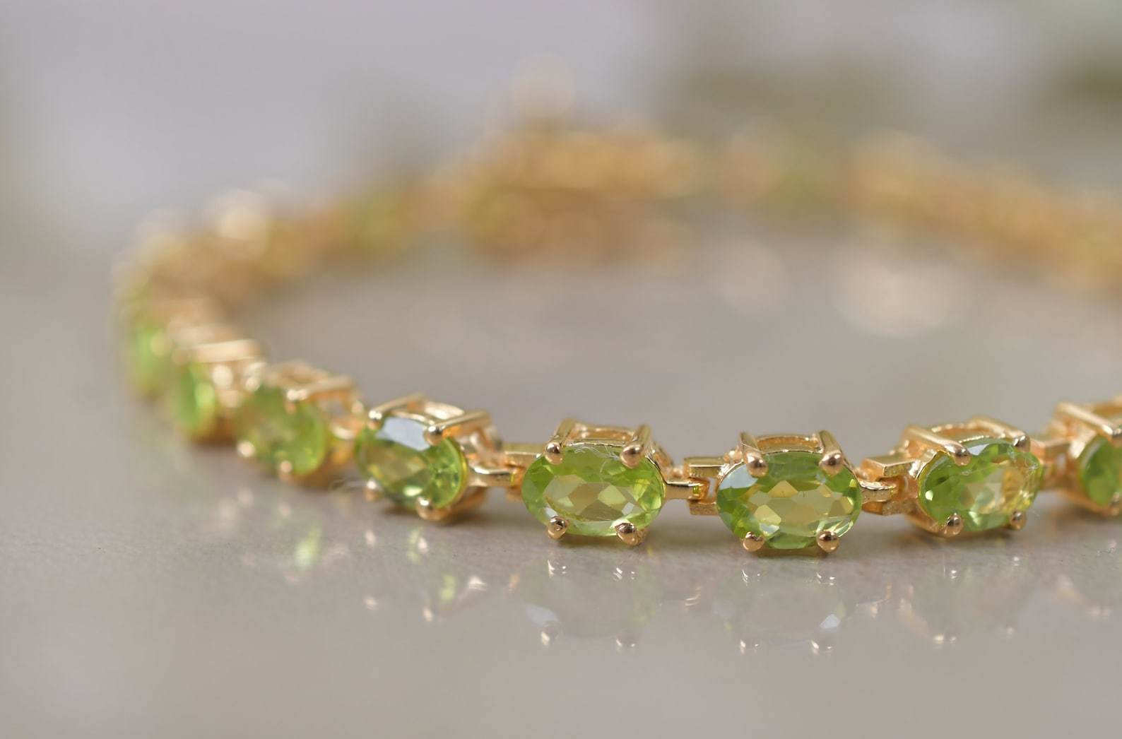 18K Gold Peridot Tennis Bracelet Silver Anniversary Women Wedding Mom Me... - $154.99+