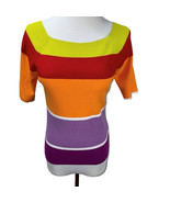 Vintage Designer Rech Sport Viscose Bright Color Striped Short Sleeve Sw... - £23.30 GBP