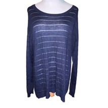 Lane Bryant Navy Blue Sheer Striped Long Sleeve Pullover Sweater Size 14/16 - $14.77