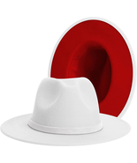 Womens & Mens Classic Wide Brim Fedora Felt Panama Hats Two Tone Fedora Hat with - $69.29