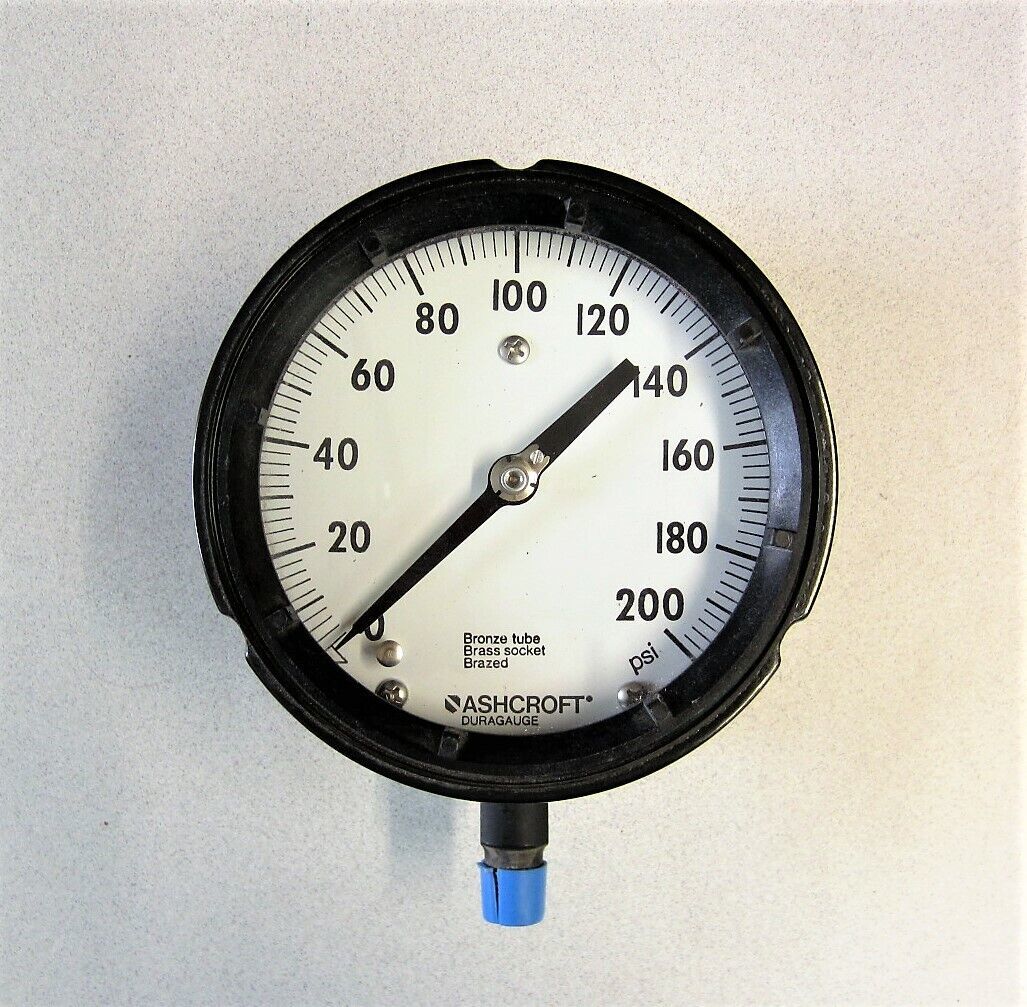 Ashcroft Duragauge 0-200 PSI 4&quot; Face 1/4&quot; NPT Bronze Tube/Brass Socket - $38.39