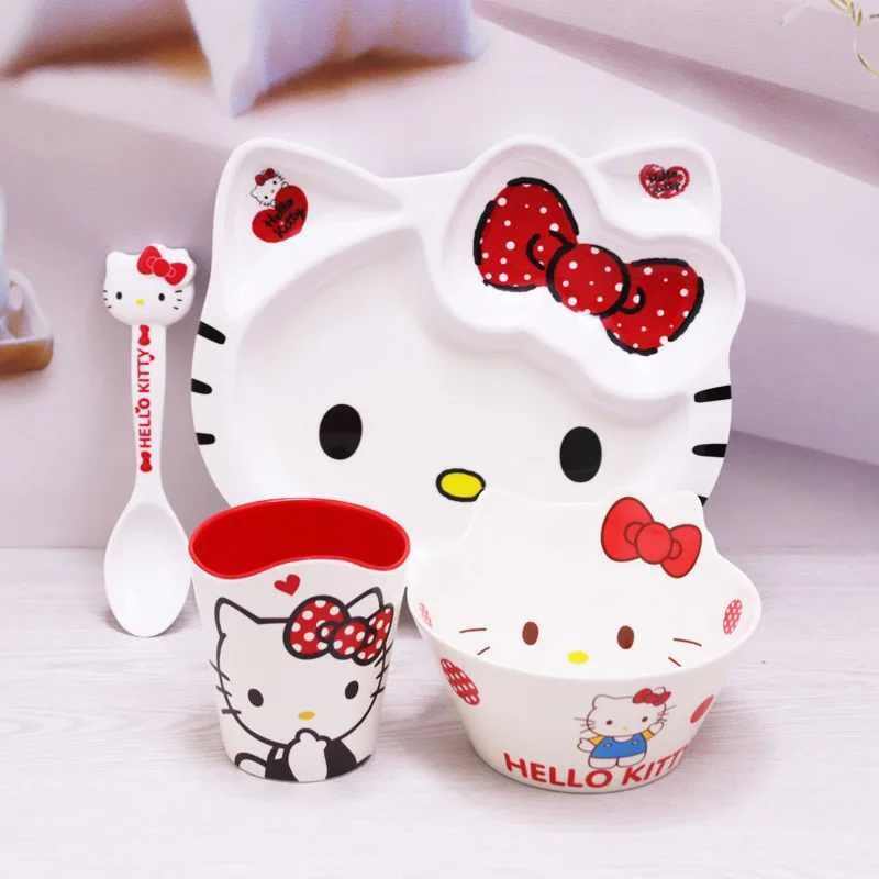 Sanrio Kawaii Hello Kitty Cat Face Plate Child Cutlery Set Bowl Chopsticks Spoon - £14.21 GBP+