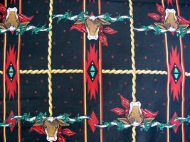 10 yd VTG Daisy Kingdom LONGHORN PLAID Cotton Fabric Christmas Corral Collection - £38.33 GBP