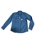new Men&#39;s Slim-Fit Long-Sleeve Dress Shirt sz L navy blue shiny sateen 4... - $21.68