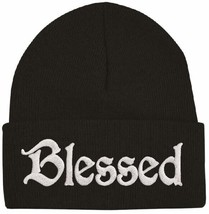 Beanies for Men &quot;BLESSED&quot; Embroidery God Winter Hats Women Acrylic Skull Cap - £13.87 GBP