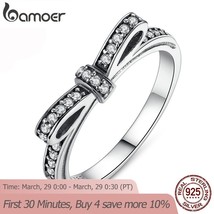 BAMOER HOT 925 Sterling Silver Sparkling Bow Knot Stackable Ring Micro Pave CZ f - £13.95 GBP