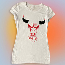 Chicago Bulls T Shirt Girls Size M Logos White Short Sleeve Top - £8.21 GBP