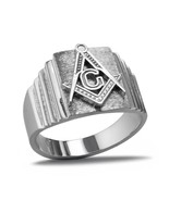 925 Sterling Silver Masonic Brushed Rectangle Square Ridged Band Signet ... - $109.74 CAD